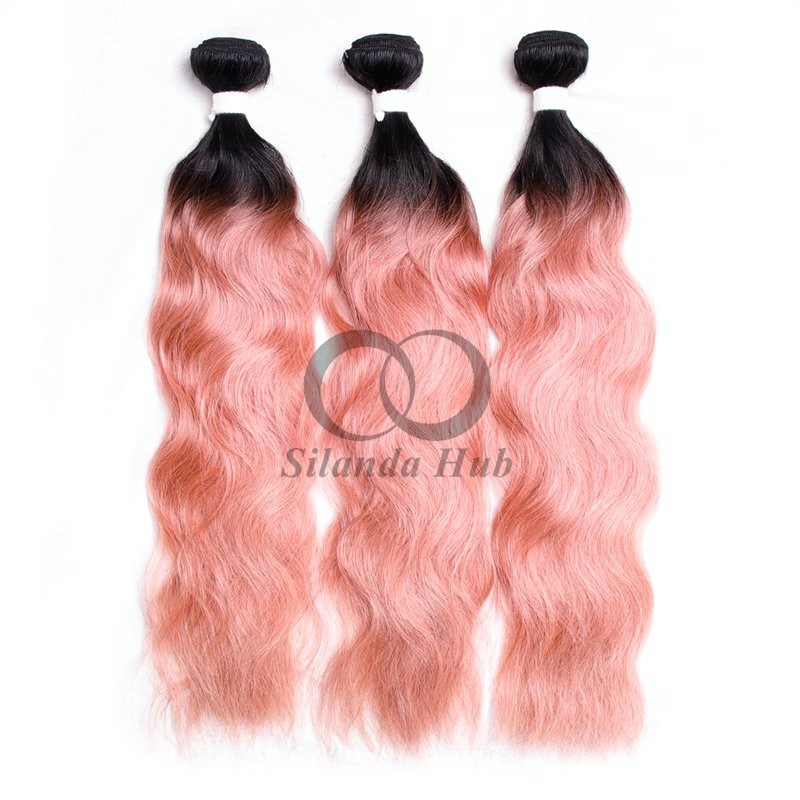 #T1B/Pink Natural Wave Remy Human Hair Bundles Sew In Weave Bundles Brazilian Bundle Deals