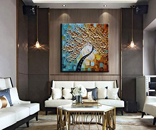 Modern Style Hand Painted Canvas Oil Painting of Blossoming Almond Tree Flowers for Wall Art Display