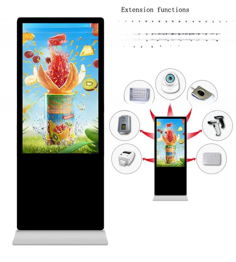 Ground standing 4K UHD 49" 50" inch LCD All-In-One capacitive touchscreen PC kiosk CAPT touch monitor with Android or Win10 PC