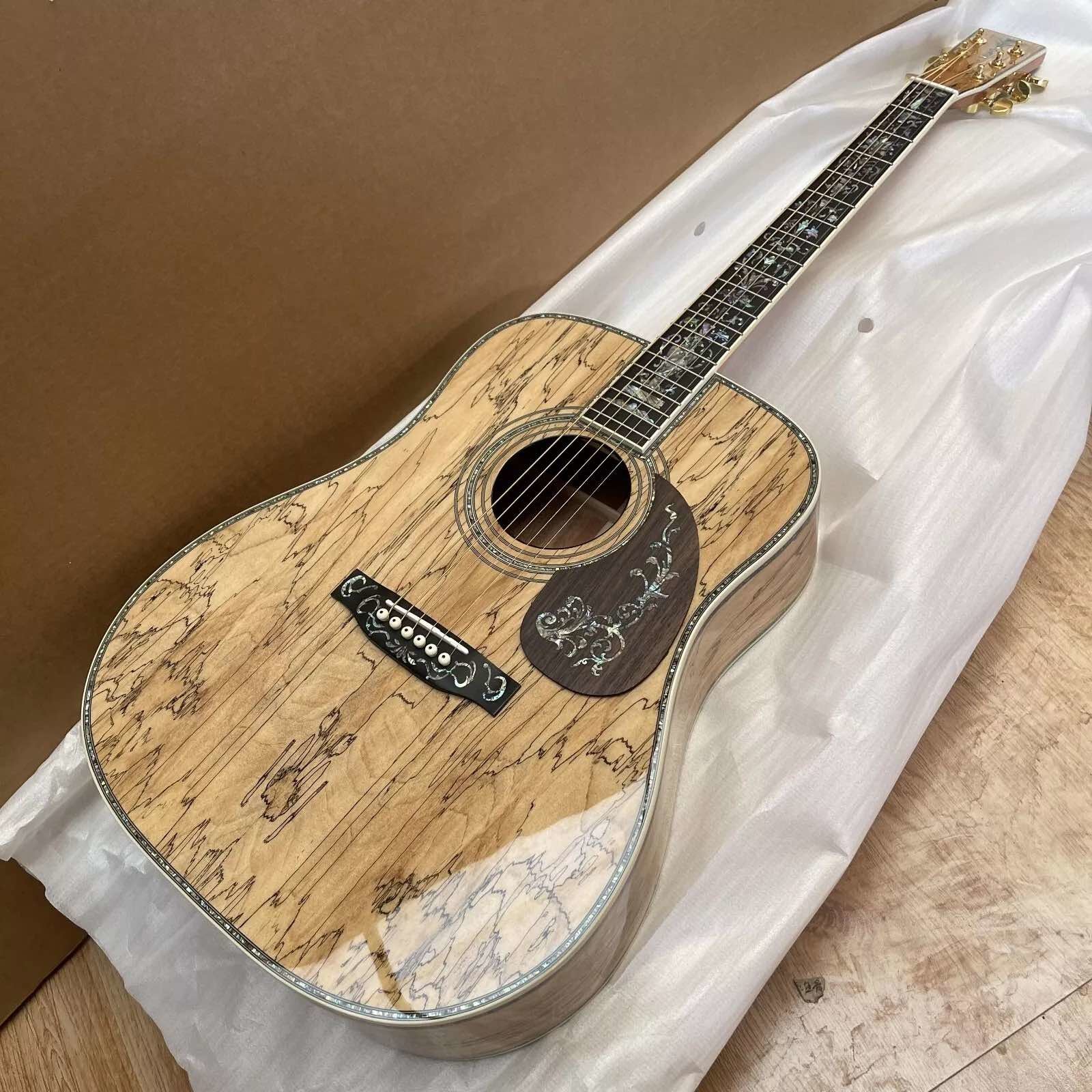 Custom Maple 41 Inch D Type Acoustic Guitar Abalone Inlays Ebony Fingerboard