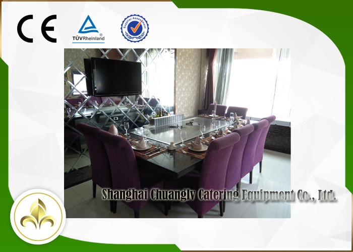 Commercial Teppanyaki Gas Grill Table , Flat Top Hibachi Grill Table Built In Air Blower