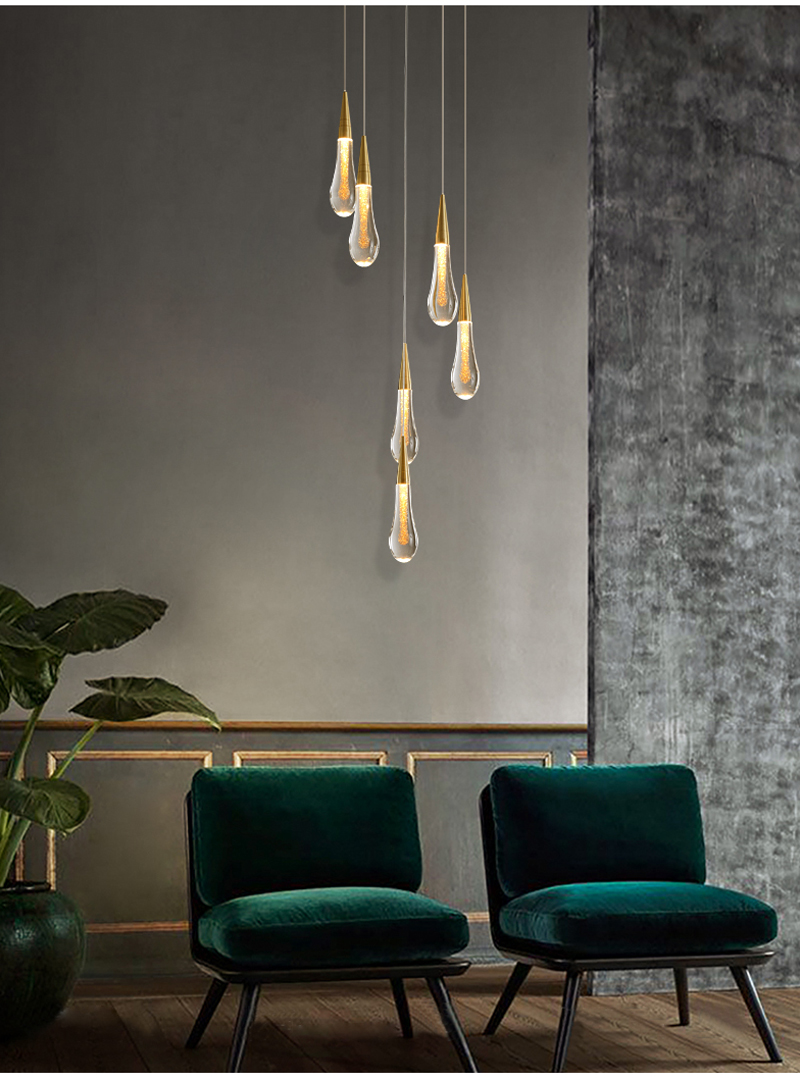 Long modern crystal chandelier for staircase luxury home decor nordic led pendant light(WH-NC-70)