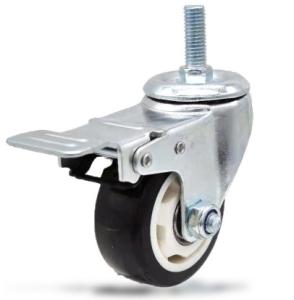 Quality 75mm threaded stem casters with brakes locking wheels PU wheels wholesale