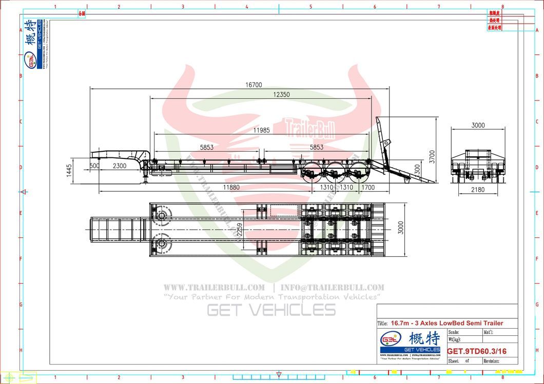 16.5m 60t Capacity with 3 Axles Fixed Gooseneck Fgn Low Bed Trailer