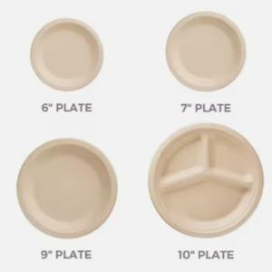 10 Inch * 3Gird  Bagasse Round Plate Compostable Sugarcane Plates