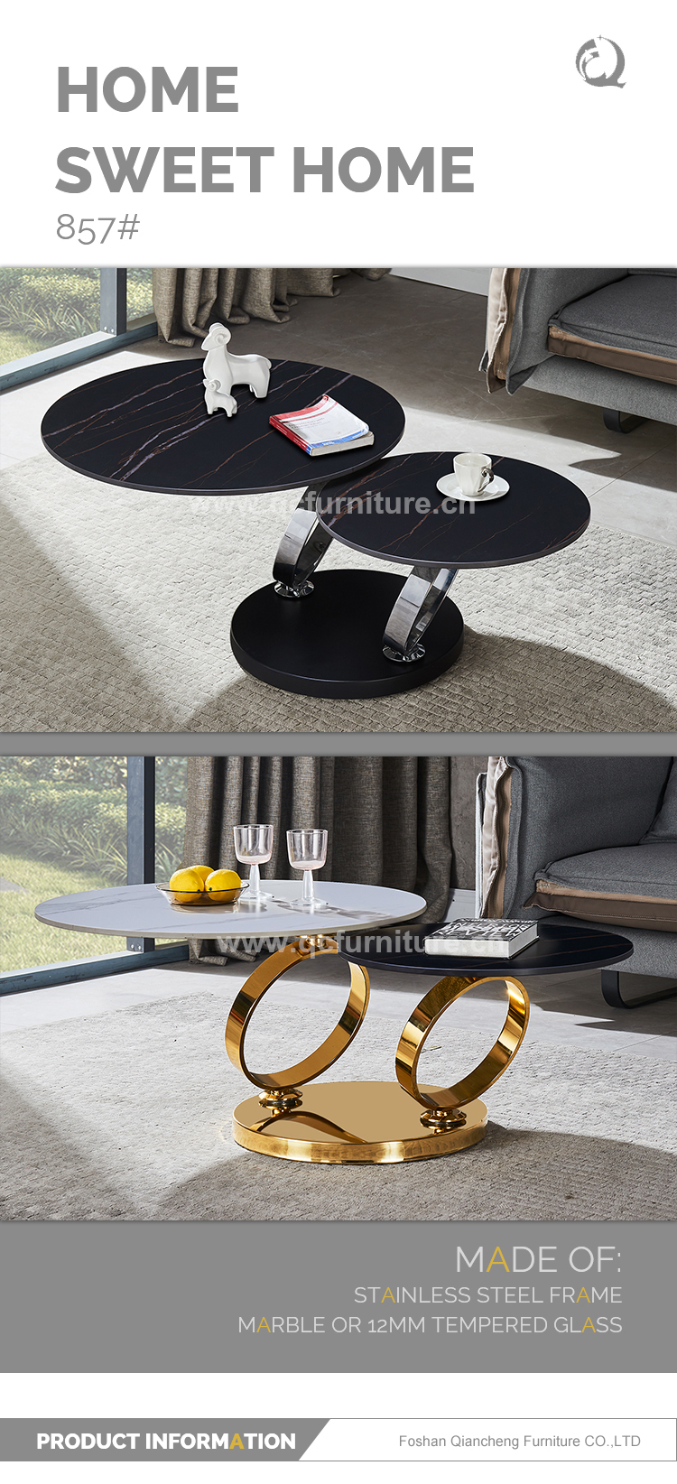 Home Office 0.16cbm SS Coffee Table Gold Base Sinter Stone top