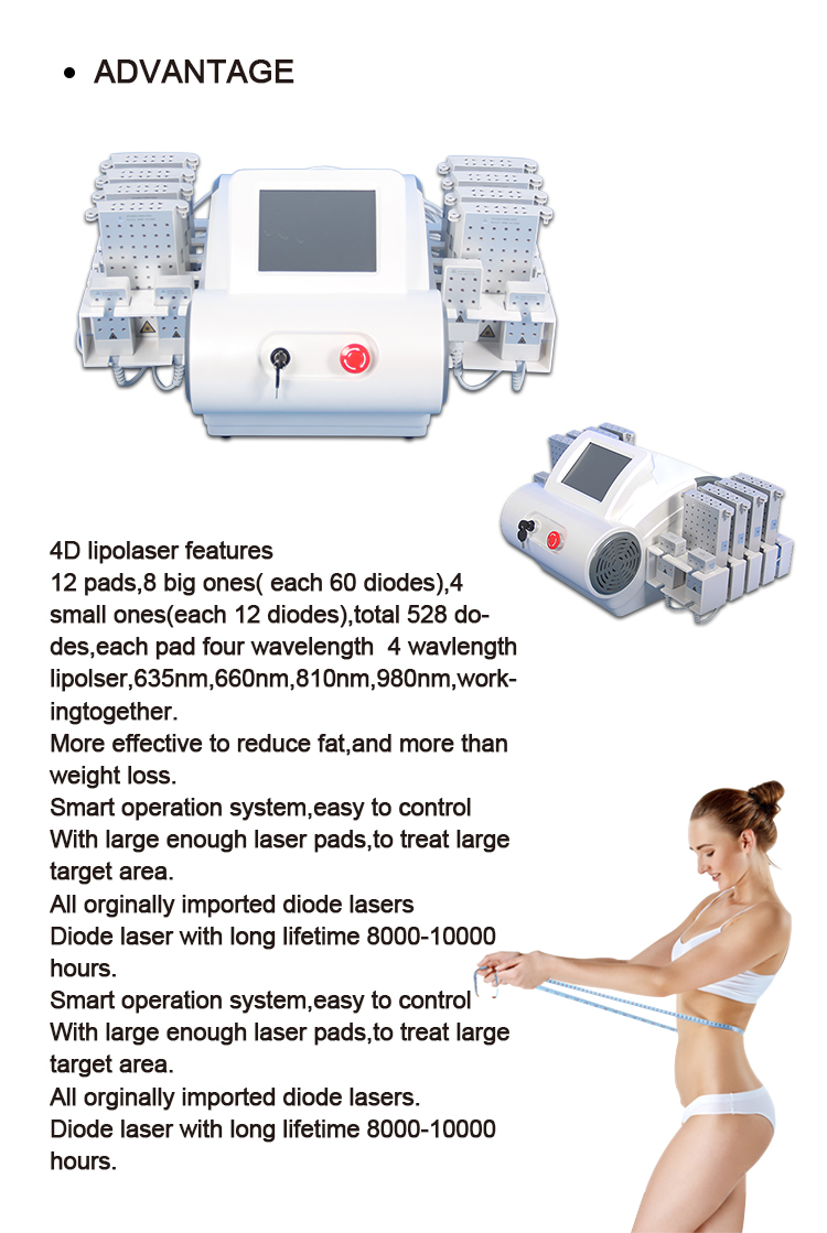 Four Wavelength Diode Zero Laser Lipo Laser Therapy Machines 12 Pads Slimming Beauty Machine