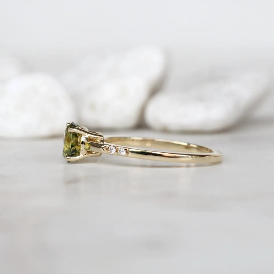 Delicate Dainty Women Jewelry CZ Accents Round Green Sapphire S925 Gold Plated Engagement Promise Ring