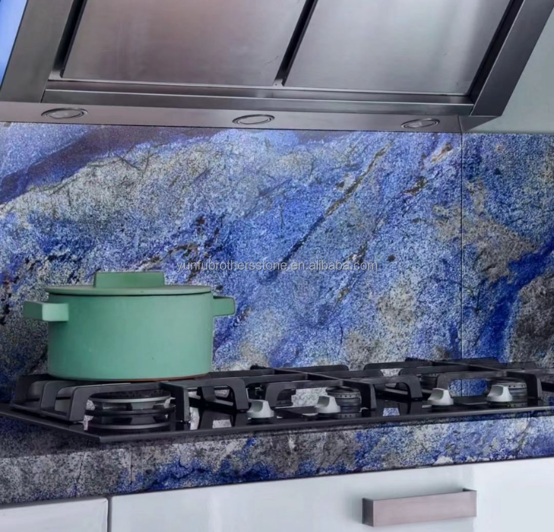 Modern Luxury Brazil Hotel Kitchen Countertop Dark Blue Sapphire Marble Stone Big Slab