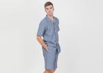 Custom Printed Mens Luxury Sleepwear Chambray Short Sleeve Button Through Shirt