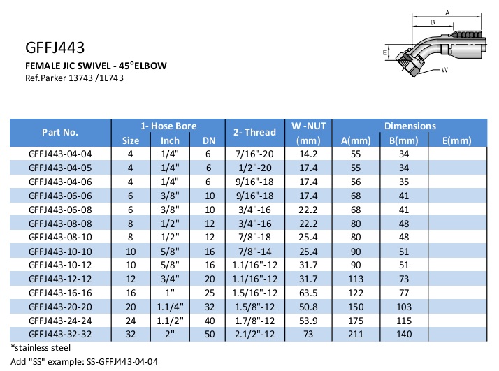 FEMALE ORFS SWIVEL 45 ELBOW HYDRAULIC FITTING 1J743