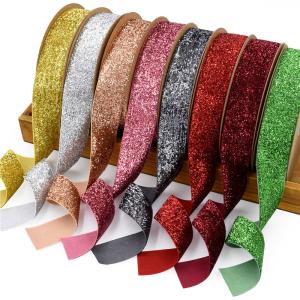 Quality 25mm Shinny Glitter Velvet Ribbon Dyed Olive Green Velvet Ribbon wholesale