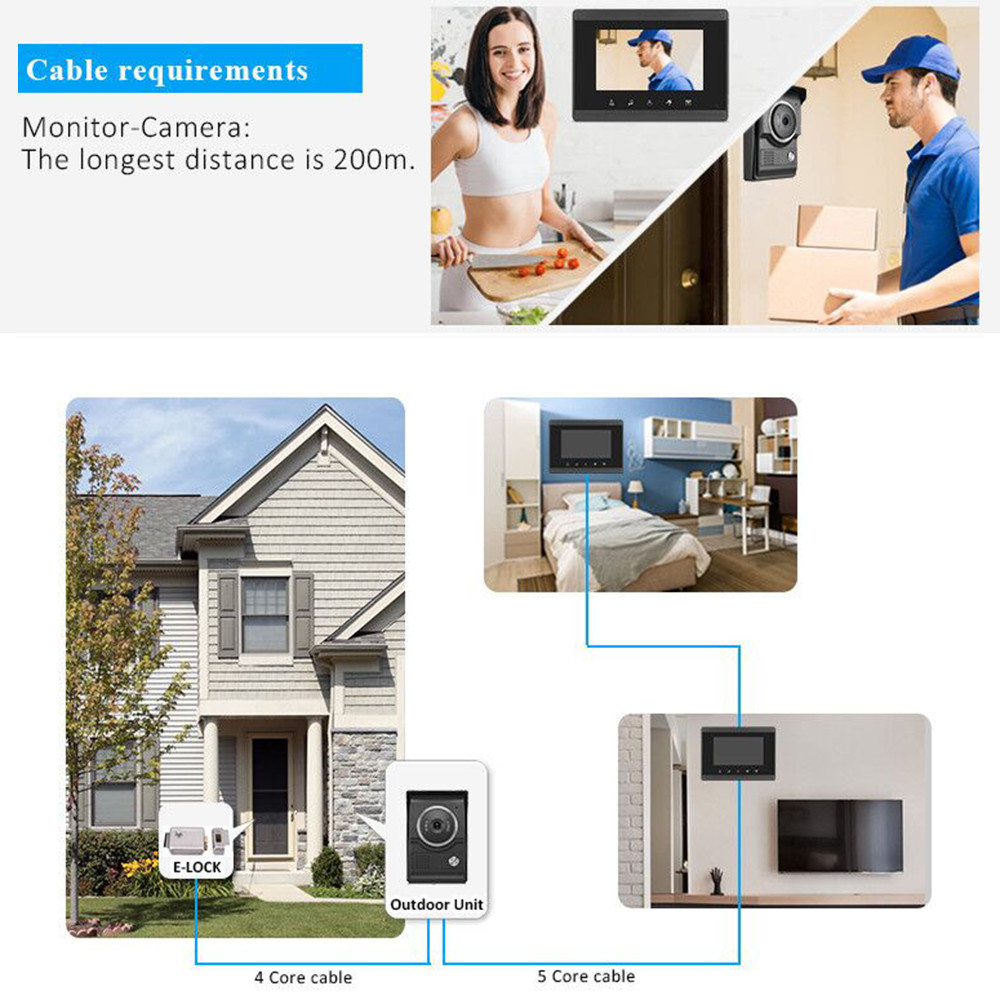2 Room 4 Wire Villa Video Intercom System Color 1000TVL 800 x 480 Camera
