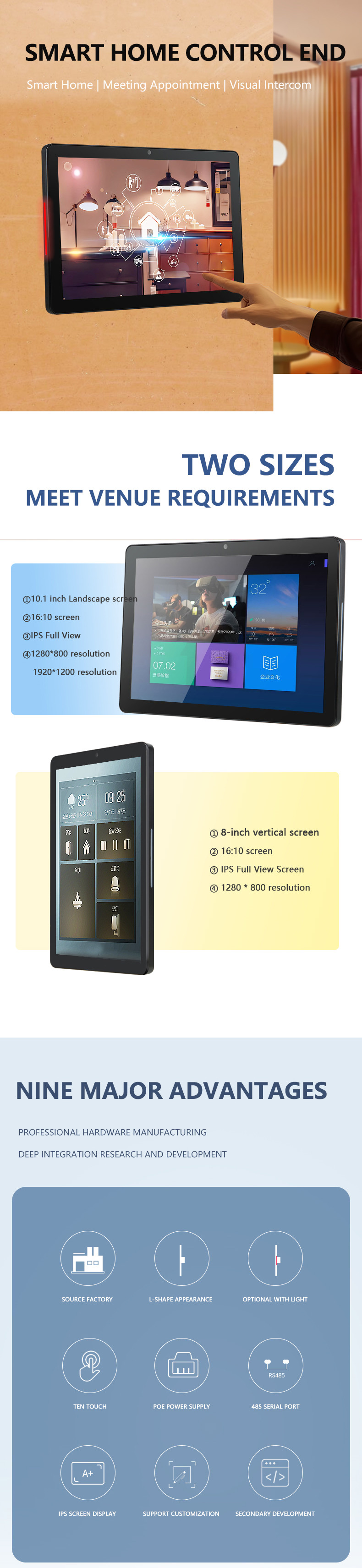 Wall Mount Smart Home Control Panel Tablet 10.1 Inch POE Wifi Android Touch Screen Monitor