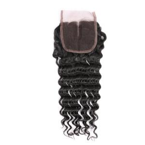 Quality Peruvian Virgin Hair 4*4 Deep Wave Lace Closure Hand Tied 130% Density wholesale