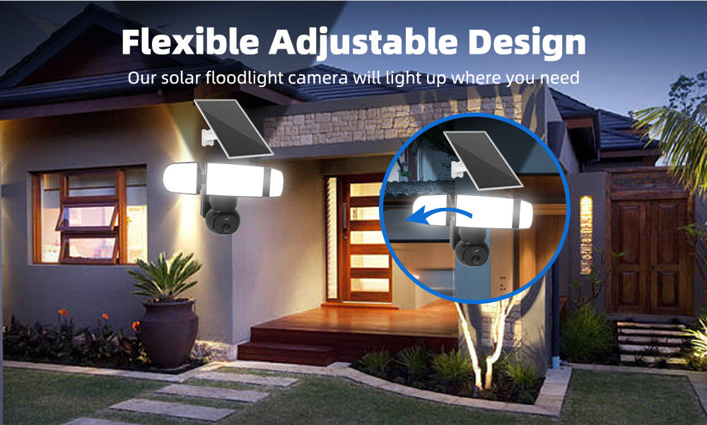 2K Solar Yard Flood Light Camera Pan Tilt 0.00001LUX Color Night Vision