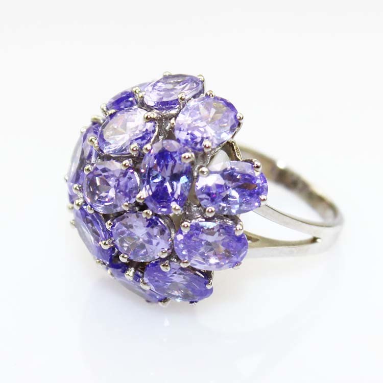 White Gold Plated Sterling Silver with Purple Cubic Zircon Ring (FR0525)