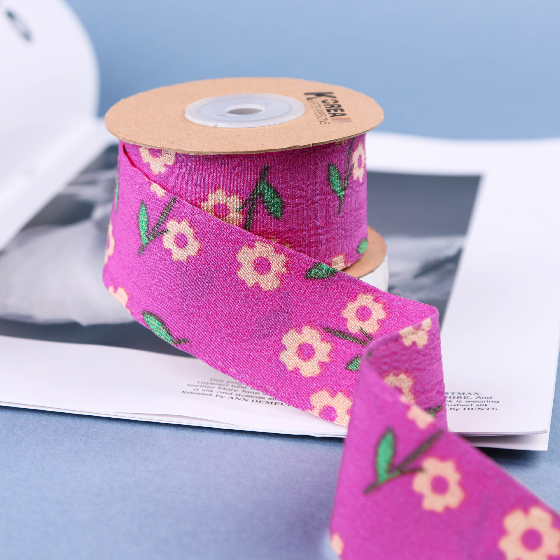 OEM Blossom Flower Art Printed Ribbon 40mm Custom Ribbon With Logo