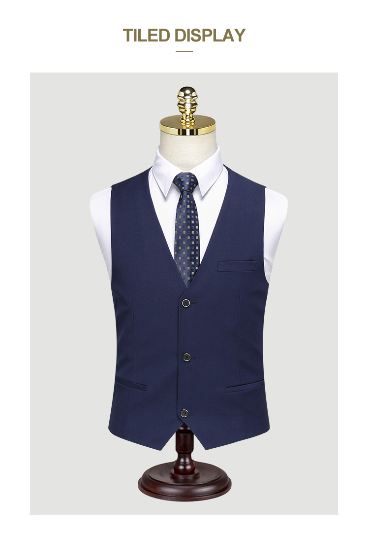 Dark Blue Single-Breasted Suit Vest for Professional Formal Occasions and Weddings