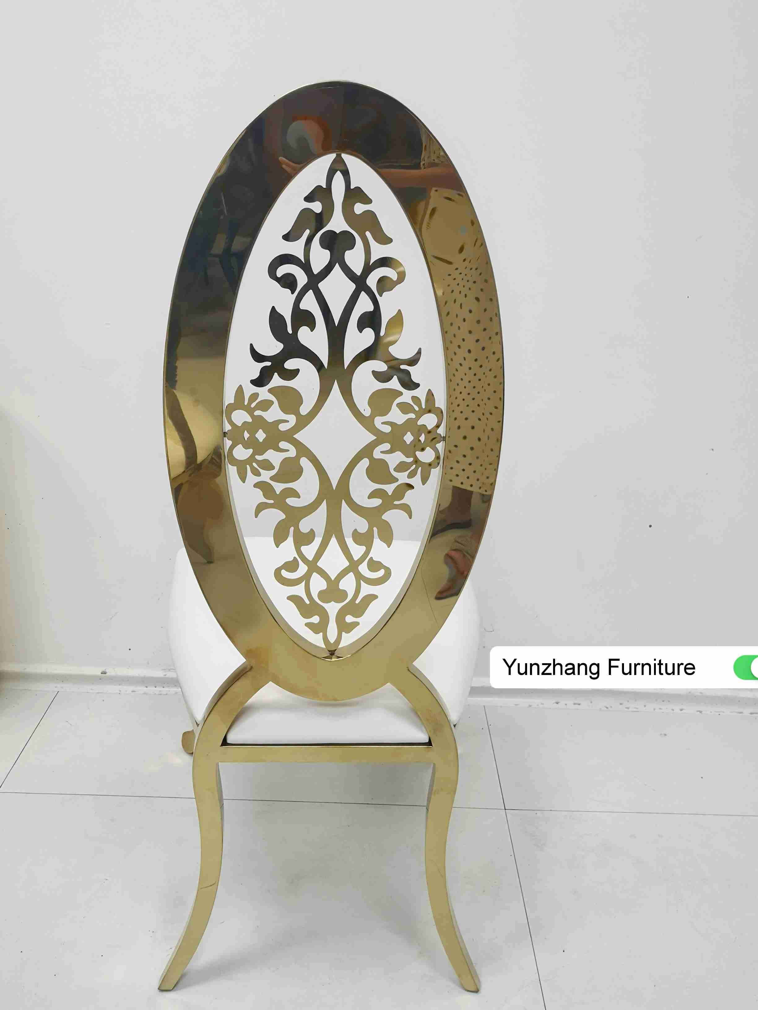 Ellipse High Back Golden Wedding Dining Chair With Flower OEM