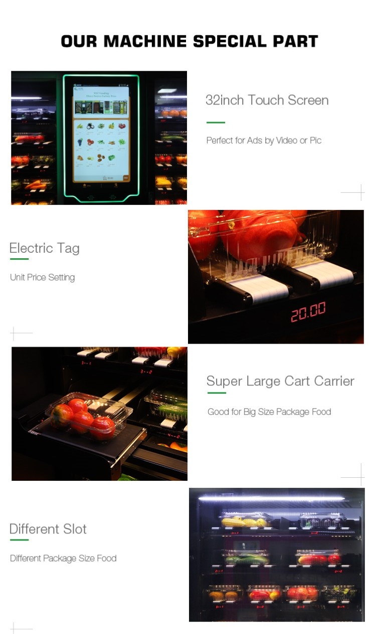 Custom Self Service Big Cabinet Refrigerated Salad Vegetable Fruit Egg Vending Machine For Foods
