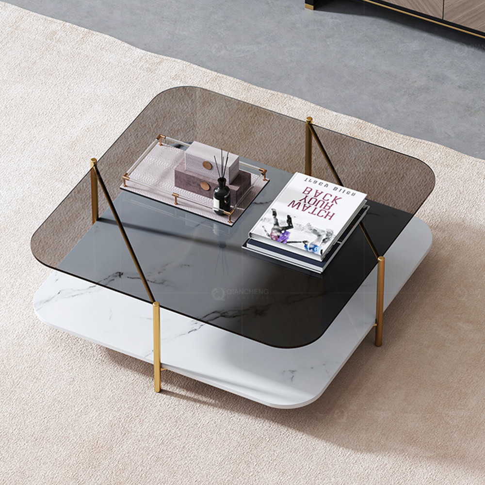 Three Parts 2 Layper SS Coffee Table With Metal Frame 0.45CBM