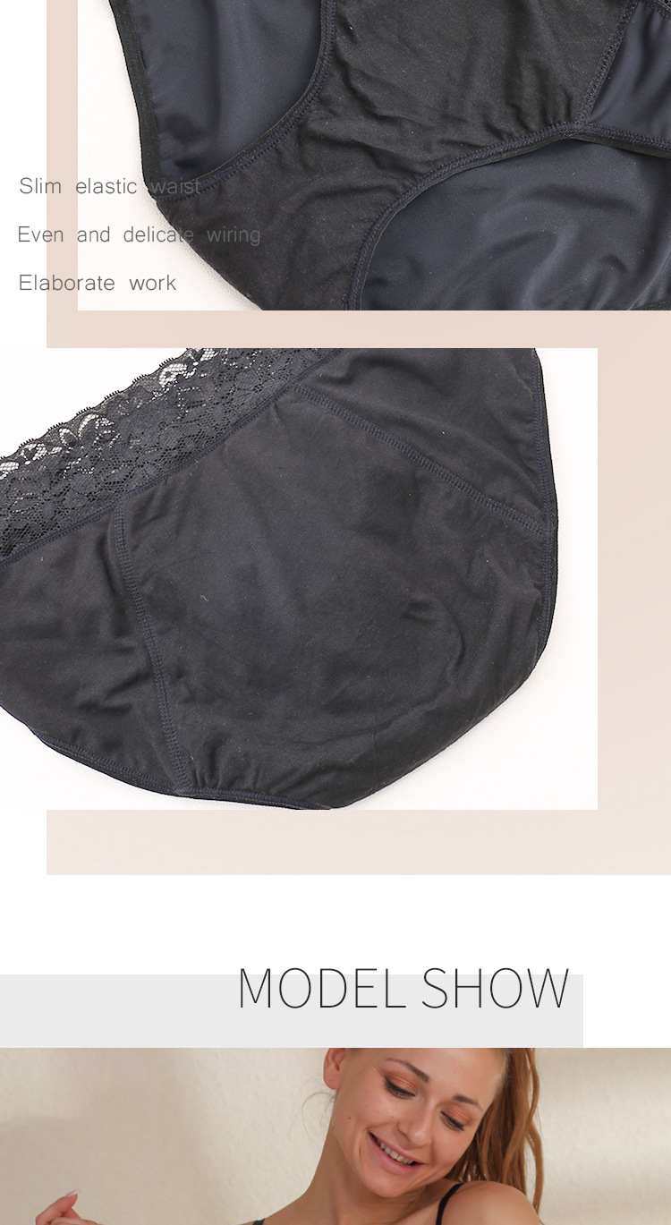 Solid Bikini Leak Proof Period Underwear Absorptivity 4 Layers Women'S Panties