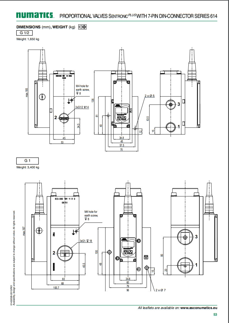 2 Position 3 Way Solenoid Valve 614 Series ASCO Proportional Valve Digital Electronic Pressure Regulator