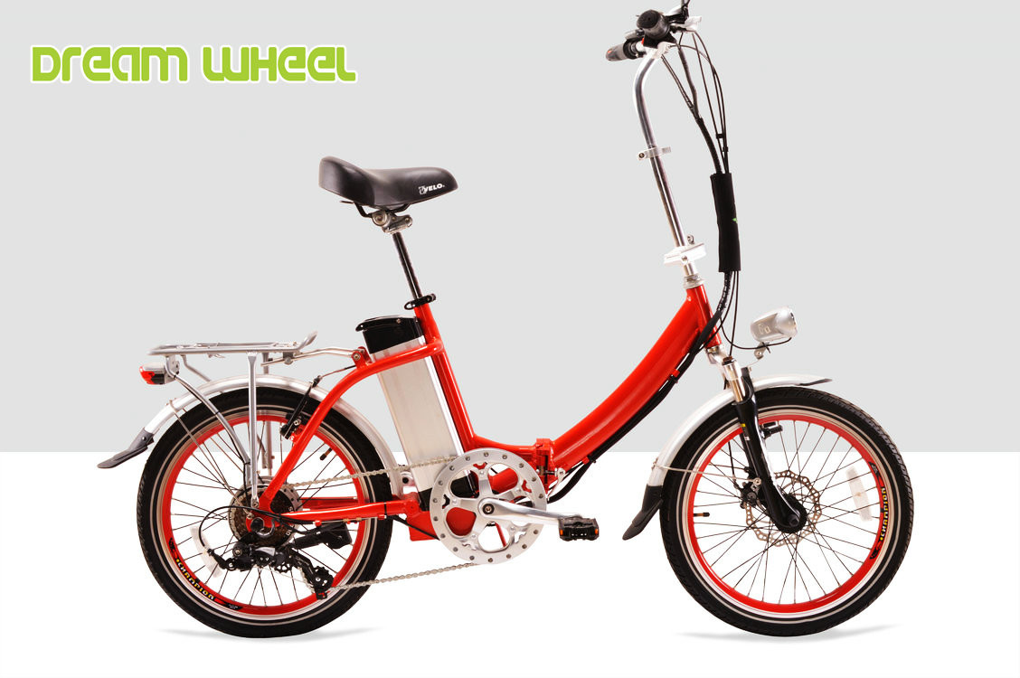Red Citizen Lightweight Electric Folding Bike 20 Inch 36V 250W V Brake
