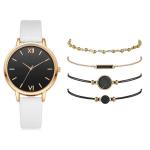 3ATM Ladies Watch Gift Set 34mm Black Women Leather Strap Watch