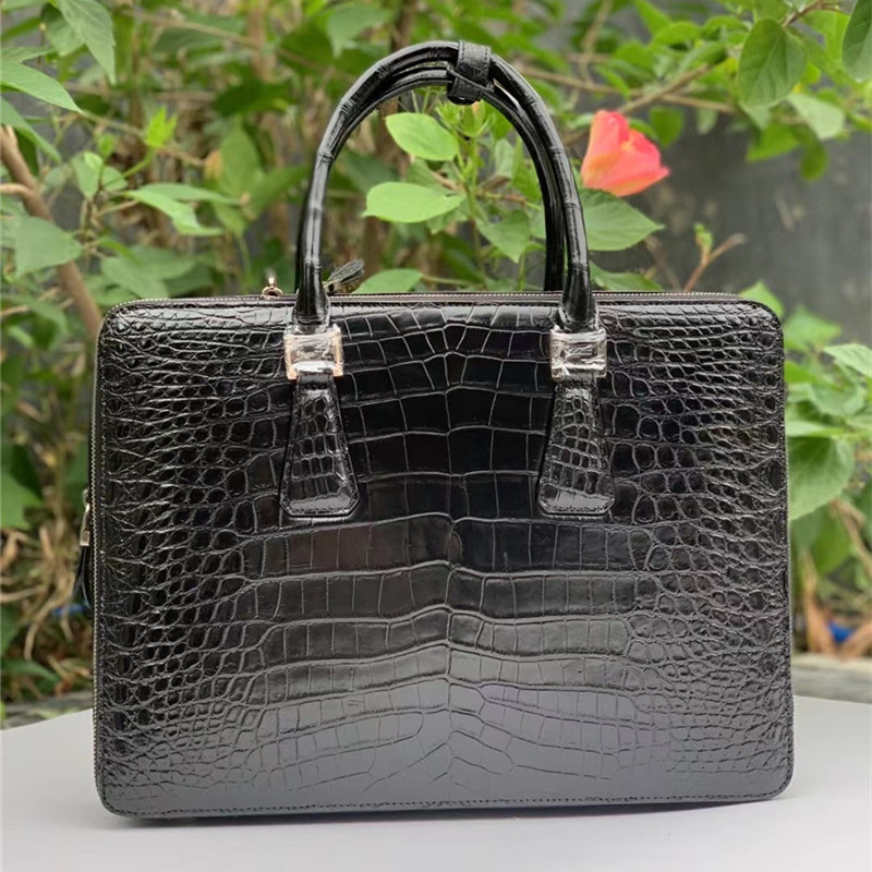 Genuine Crocodile Belly Skin Businessmen ZIP Briefcase Exotic Real True Alligator Leather Male Large Laptop Handbag