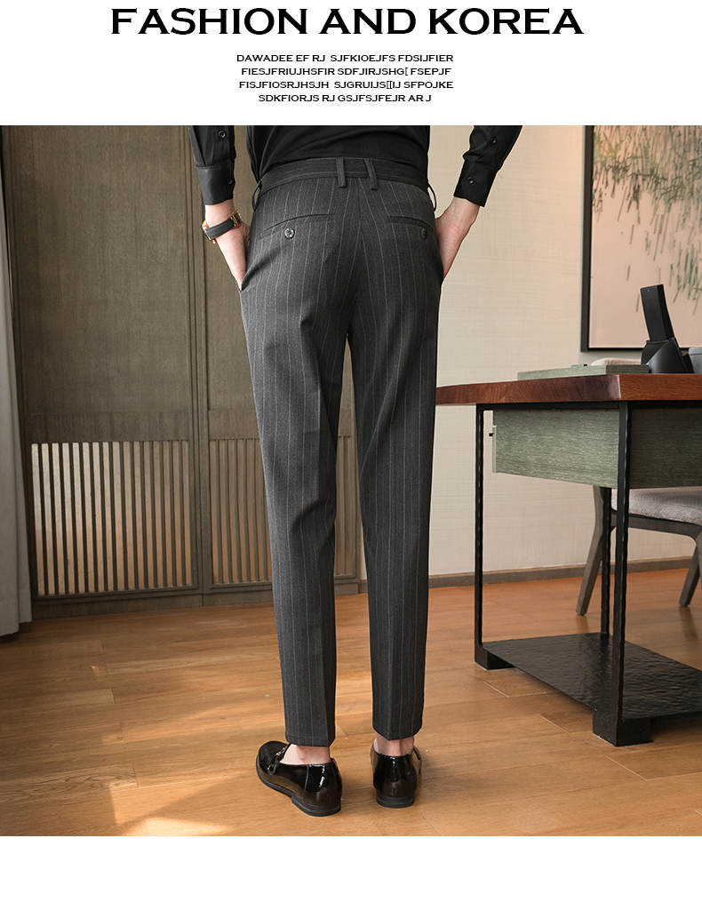 Autumn Formal Pants for Men Thick Stripes and Mid Waist Design Plus Size Trousers