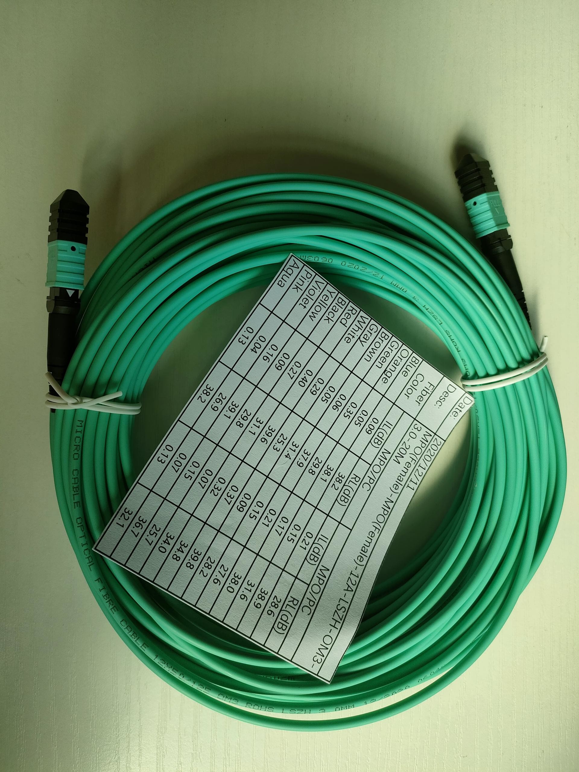 MPO To MPO 8 Core Fiber Optic Cable Fiber Optic Jumper OM3 Green PVC