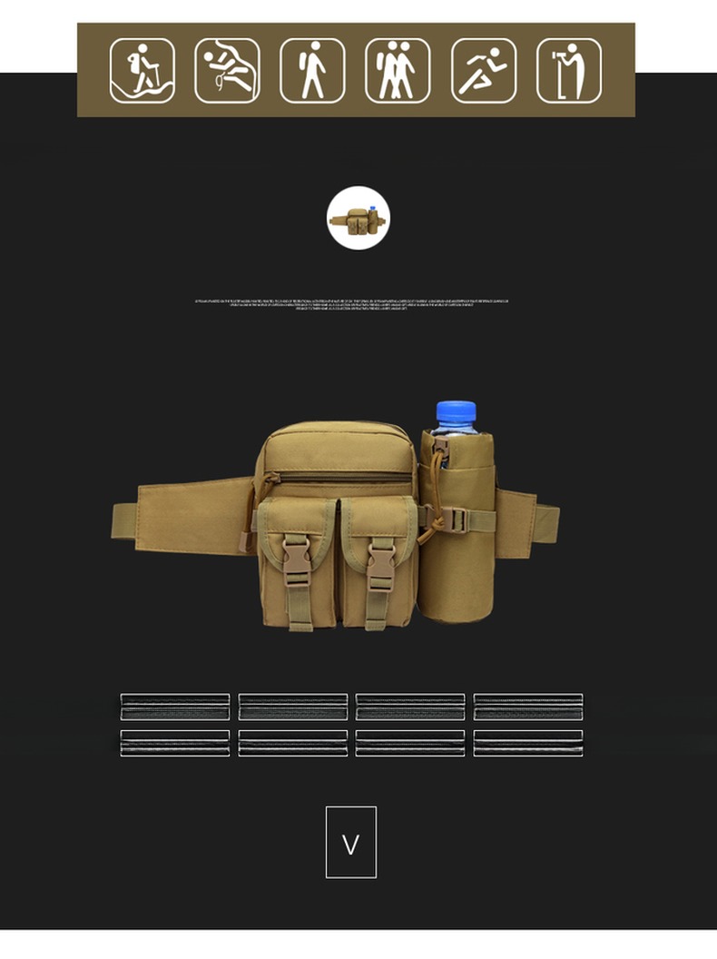 Barrel-shaped Water Bottle/Kettle Waist Bag Khaki Backpack for Outdoor Activities