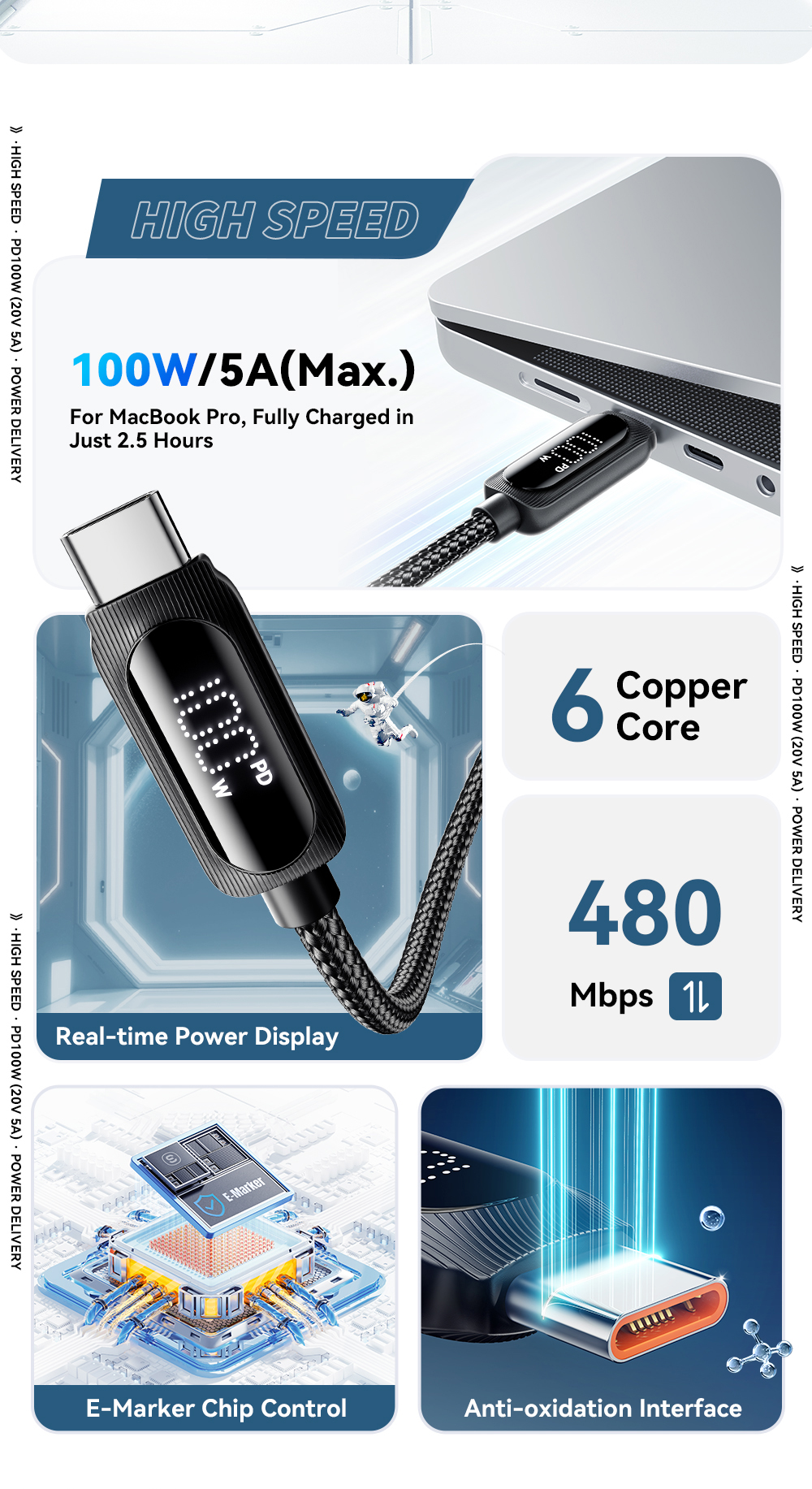 Zinc Alloy USB C Fast Charging Cable 60W 100W ESSAGER ES-X57 Series