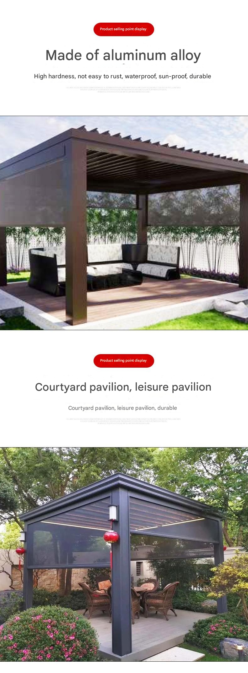 Outdoor Garden Villa Courtyard Pavilion with Louver Turning Aluminum Alloy Veneer Roof Pergola