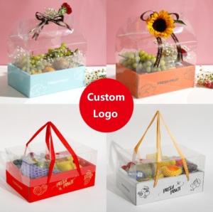 Quality ISO9001 Cardboard Paper Fruit Packing Box With PET Transparent Lid Ribbon wholesale