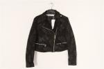 Black Red Cropped Ladies Suede Bomber Jacket With Jacquard Weave