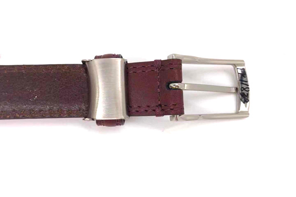30mm Burgundy Women'S Genuine Leather Belts Feather Edge With Double Stitching