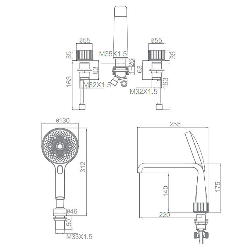 Brass Bathtub Shower Mixer , Hot Cold Water Bathtub Hand Shower