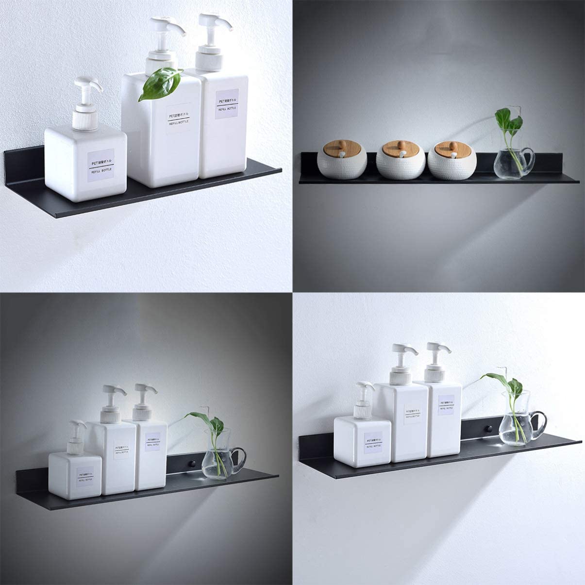 Black Wall Mounted Single-side Bracket Shelves Rack Storage Display Stand for Bathroom