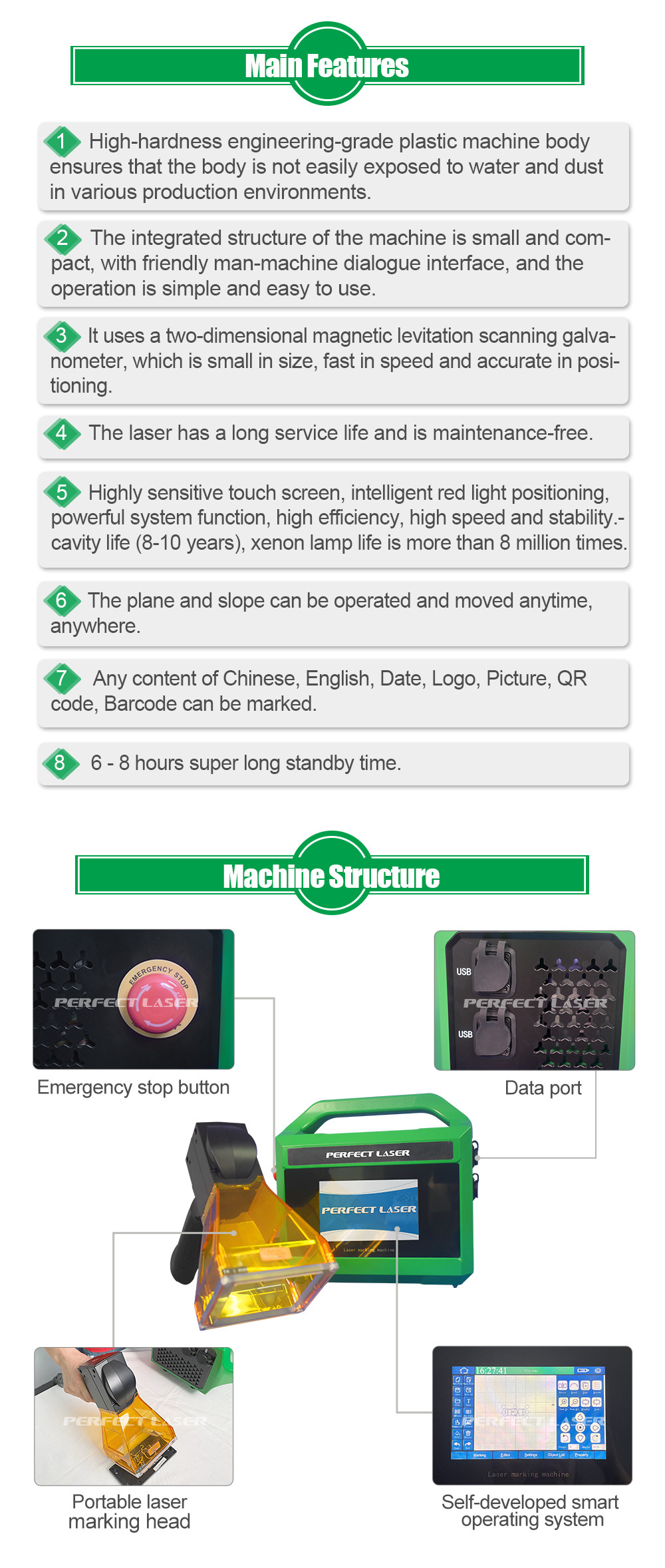 20w Portable Handheld Fiber Laser Marking Machine for Metal Stainless Steel Carbon Steel Aluminum Zinc Brass Air Cooling