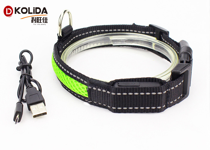 Purple / Green USB Rechargeable LED Dog Collar Waterproof Flashing Dog Collar
