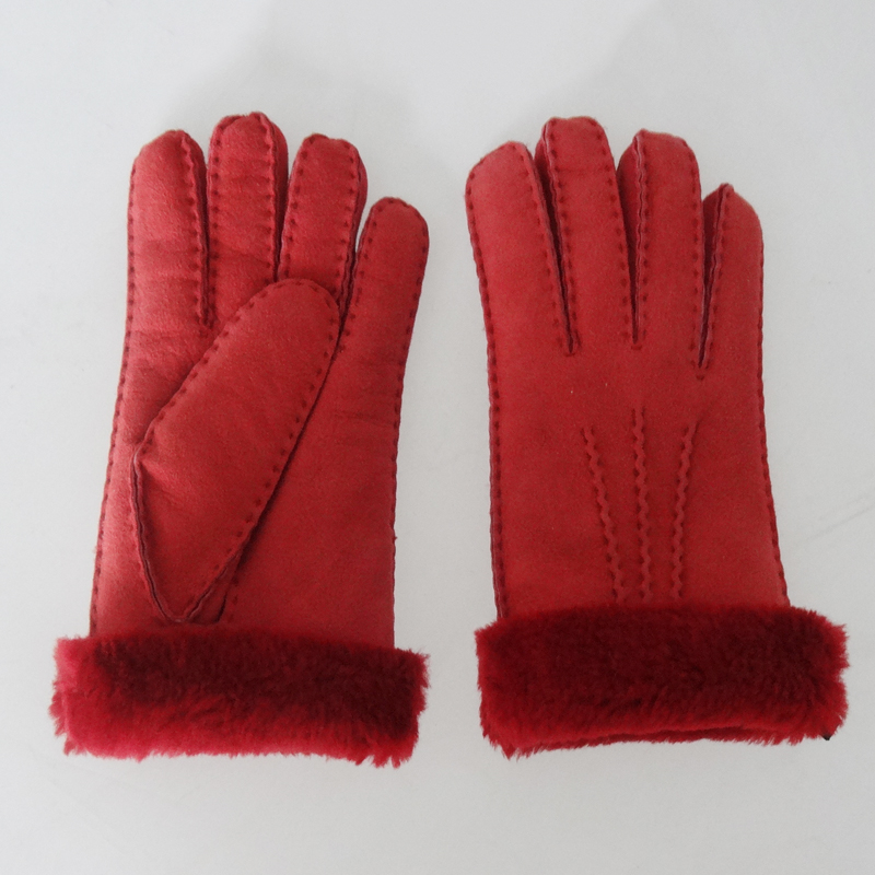 Wholesale High Quality Classic Women Sheep Skin Leather Lamb Fur Winter Warm Gloves