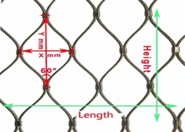 Architectural Metal Wire Rope Mesh , Crimped Stainless Steel Cable Netting