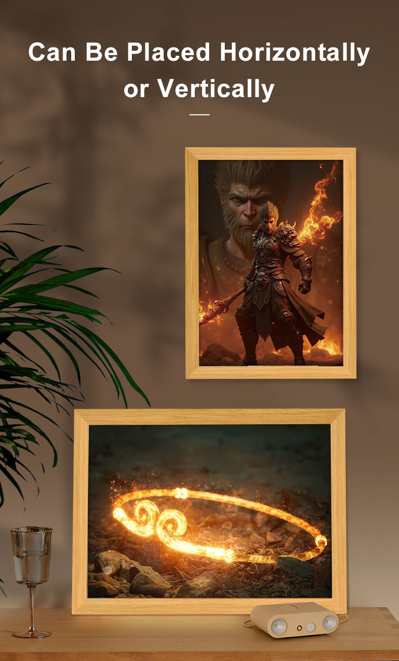 White Light Wood Frame Black Myth Monkey King Journey West Light Painting for Bedroom