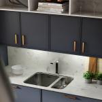 Country Kitchen Cabinets Matte Face Blue Color Tall PVC Kitchen Cabinet