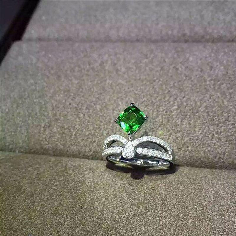 18K Gold Brand Jewelry Platinum Ring brilliant cut diamonds pear shaped cut diamond and one pillow emerald
