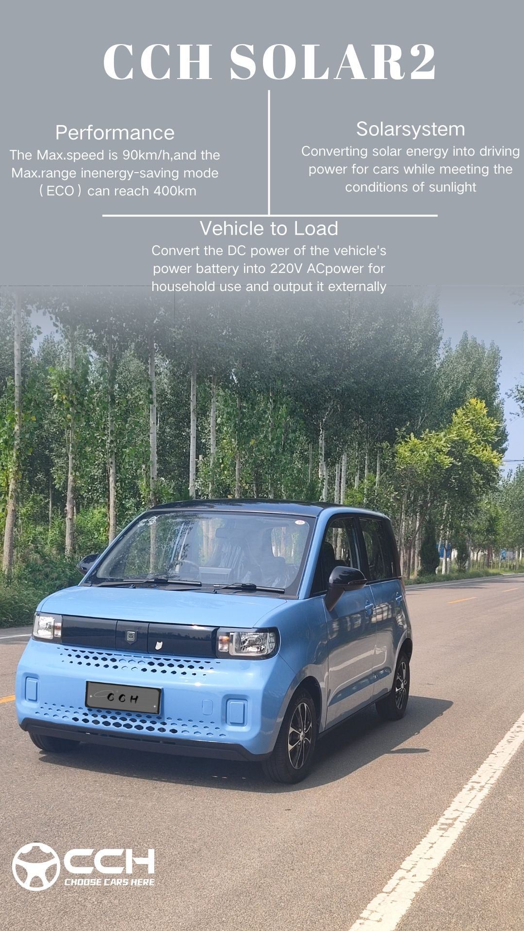 2024 CCH Solar-Powered Electric Mini Car with RHD Driver's Position and Compact Size