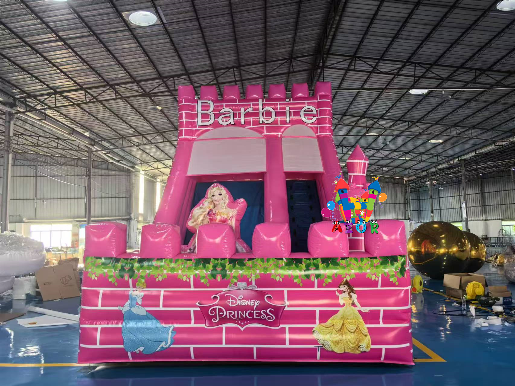 7x4x6M Barbie Commercial Colorful Theme Inflatable Slides Outdoor Inflatable Playground Water Slide
